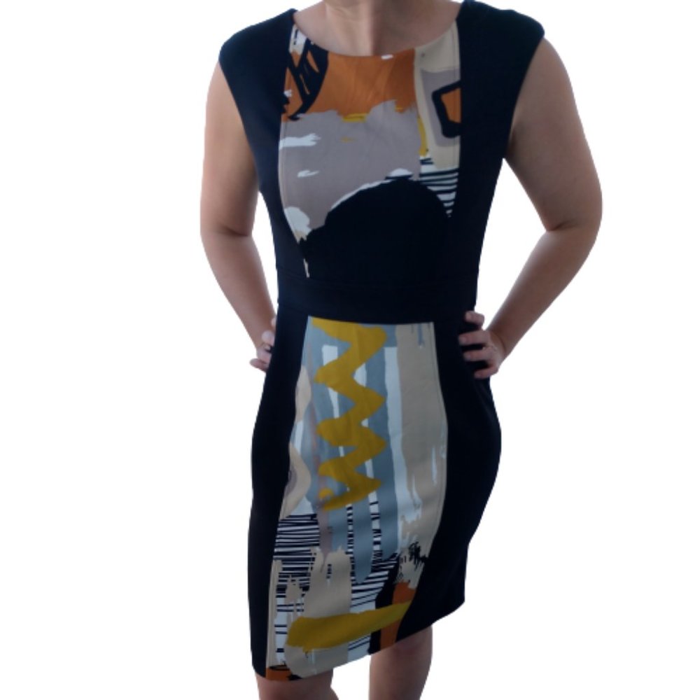 Maggy London Scuba Sheath Shift Dress Art To Wear Print Size 10